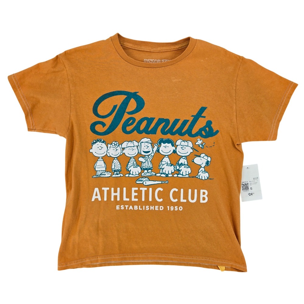 Forever 21‎ NEW SMALL Peanuts Athletic Club Graphic Tee Women Yellow Retro